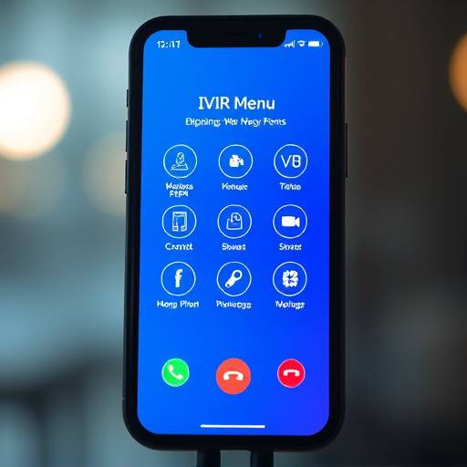 Um telefone com uma tela exibindo op√§√µes de menu, representando sistemas IVR